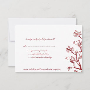 Red Cherry Blossoms Oriental Wedding RSVP Cards Karte