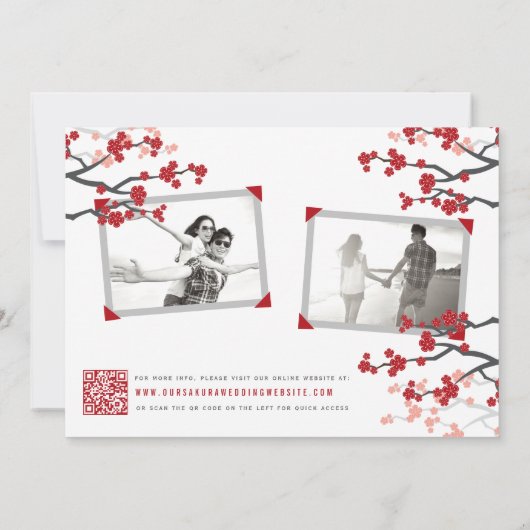 Red Cherry blüht chinesisches Double Happy Foto Save The Date (Rückseite)