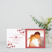 Red Cherry blüht chinesisches Double Happy Foto Save The Date (Stehend Vorderseite)