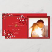 Red Cherry blüht chinesisches Double Happy Foto Save The Date (Vorne/Hinten)