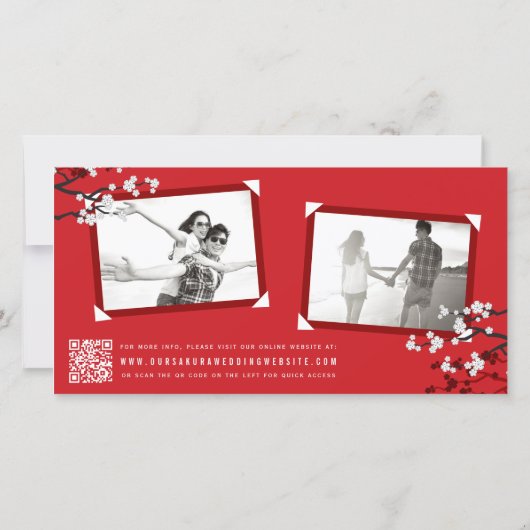 Red Cherry blüht chinesisches Double Happy Foto Save The Date (Rückseite)