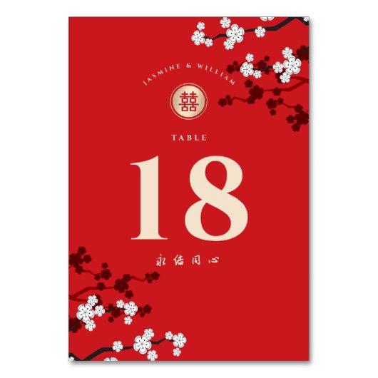 Red Cherry Blüten Doppelglücklichkeit Asiatische H Tischnummer (Rückseite)