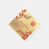 Red Cherry Blüten Gold Chinesisch Hochzeit Custom Serviette (Ecke)