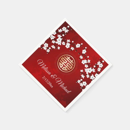 Red Cherry Blüten Gold Chinesisch Hochzeit Custom Serviette (Ecke)