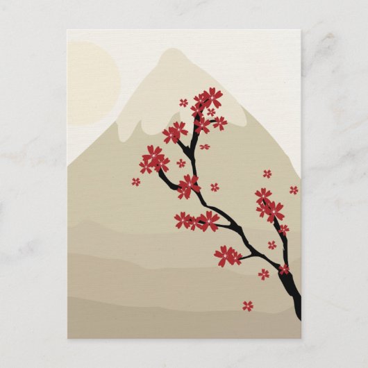 Red Cherry Blüten Mount Fuji Japan Illustration Postkarte (Vorderseite)