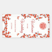 Red Cherry Blüten Weiße Chinesische Hochzeit Banner (Horizontal)