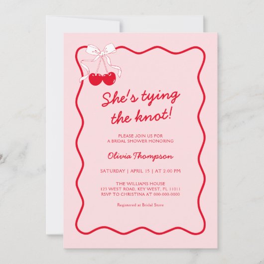 Red Cherry Bow verbindet das Brautparty des Knoten Einladung (Vorderseite)