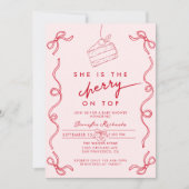 Red Cherry Cake Pink Girl Baby Dusche Einladung (Vorderseite)