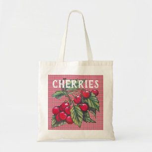 Red Cherry Cherries Frucht Gingham Retro Vintag Tragetasche