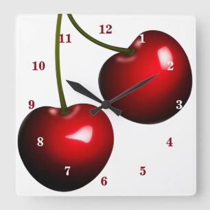 Red Cherry Clock Quadratische Wanduhr