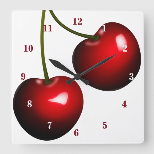 Red Cherry Clock Quadratische Wanduhr (Vorderseite)