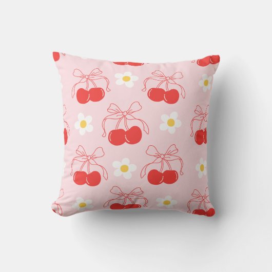 Red Cherry Coquette Bow Daisies Floral Kissen (Vorderseite)