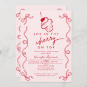 Red Cherry Cupcake Pink Girl Baby Dusche Einladung (Vorne/Hinten)