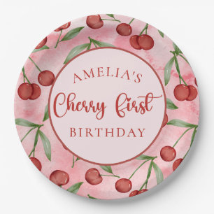 Red Cherry First Birthday Paper Teller