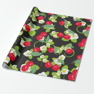 Red Cherry Frucht Green Blätter Hübsch Weiße Blume Geschenkpapier