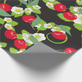 Red Cherry Frucht Green Blätter Hübsch Weiße Blume Geschenkpapier (Ecke)