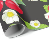 Red Cherry Frucht Green Blätter Hübsch Weiße Blume Geschenkpapier (Rolleneckpunkt)
