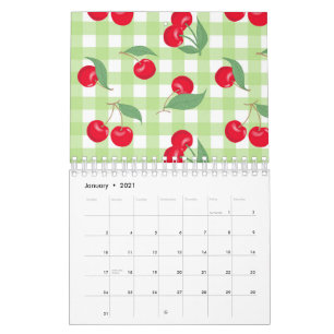 Red Cherry Frucht Grüne Blätter Pastel Lumberjac Kalender