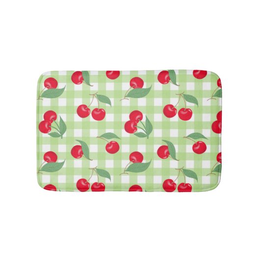 Red Cherry Frucht Grüne Blätter Pastel Lumberjack Badematte (Vorderseite)