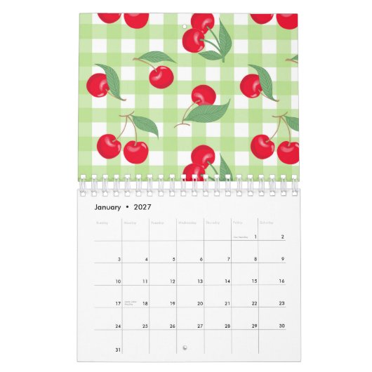 Red Cherry Frucht Grüne Blätter Pastel Lumberjack Kalender (Jan 2027)