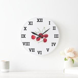 Red Cherry Fruit Summer Watercolor Lebensmittel Vi Große Wanduhr