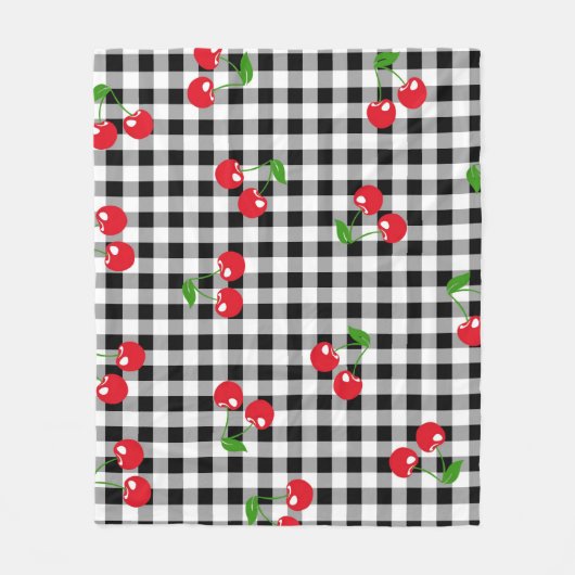 Red Cherry Gingham Black & White Checked Cosy Fleecedecke (Vorderseite)