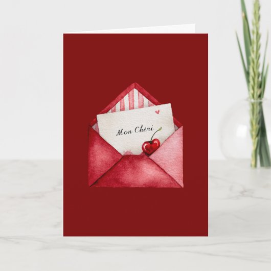 Red Cherry Heart Envelope Valentine's Day Karte (Vorderseite)