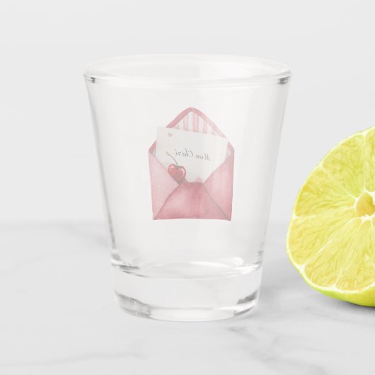 Red Cherry Heart Envelope Valentine's Day Schnapsglas (Rückseite)