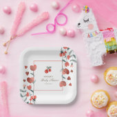 Red Cherry Heart Floral Baby Dusche Pappteller (Party)