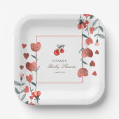Red Cherry Heart Floral Baby Dusche Pappteller (Vorderseite)
