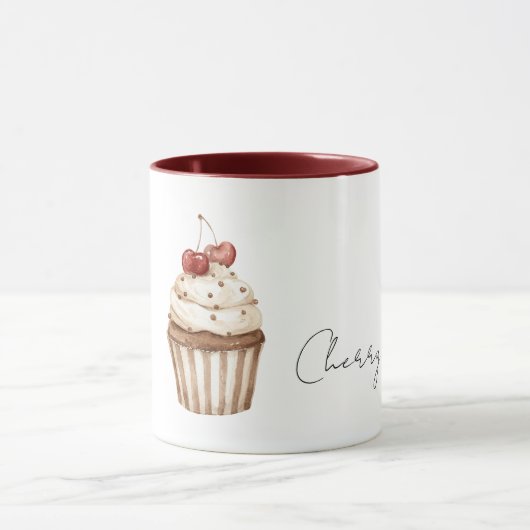 Red Cherry Hearts Vanilla Cupcake   Tasse (Zentrum)