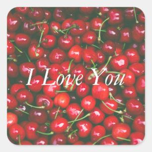 Red Cherry - I Liebe You (anpassbarer Text) Quadratischer Aufkleber