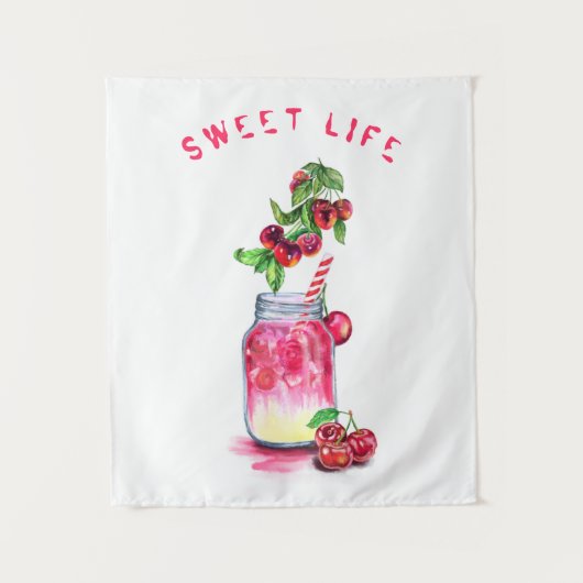 Red Cherry Juice Cool Drink Tapestry Fruit Wandteppich (Vorderseite)