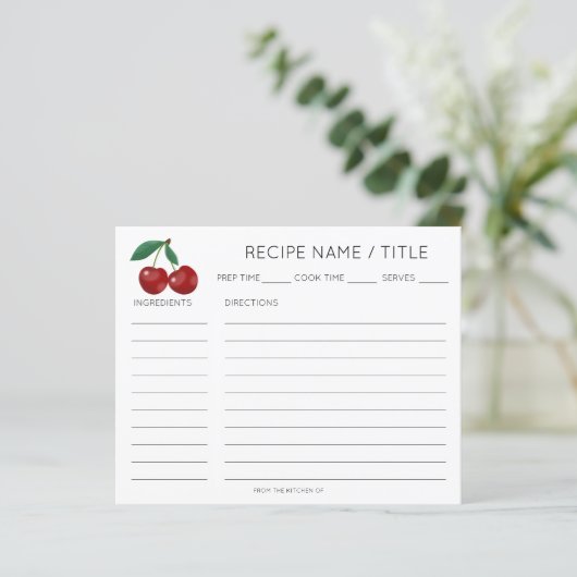 Red Cherry Moderne Minimalistische Rezept Card (Stehend Vorderseite)