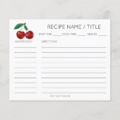 Red Cherry Moderne Minimalistische Rezept Card (Vorderseite)