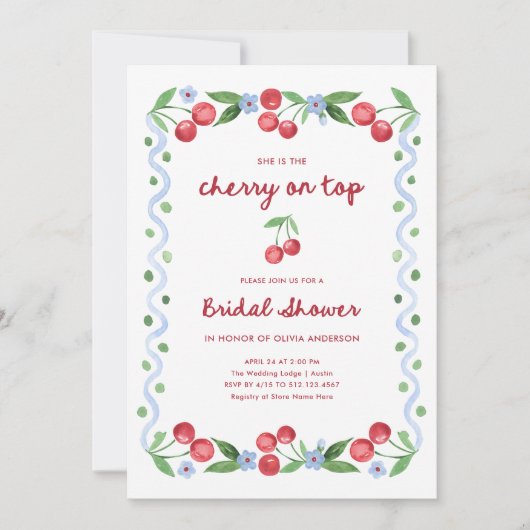 Red Cherry oben | Whimsisches Retro-Brautparty Einladung (Vorderseite)