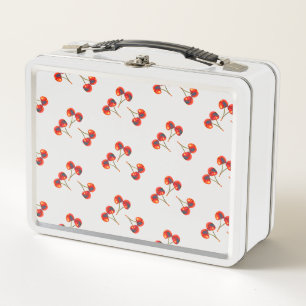 Red Cherry Pattern Vivid Metall Lunch Box