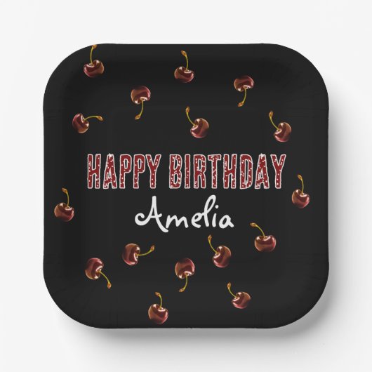 Red Cherry Personalisiertes Party Pappteller (Vorderseite)