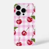 Red Cherry Pink Gingham Kariertes Muster Telefonca iPhone Hülle (Rückseite)
