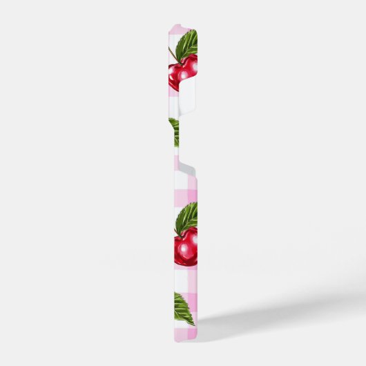 Red Cherry Pink Gingham Kariertes Muster Telefonca iPhone Hülle (Linke Seite)