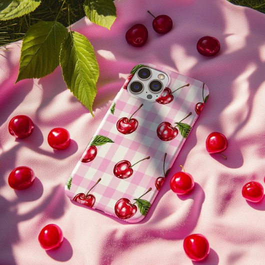 Red Cherry Pink Gingham Kariertes Muster Telefonca iPhone Hülle