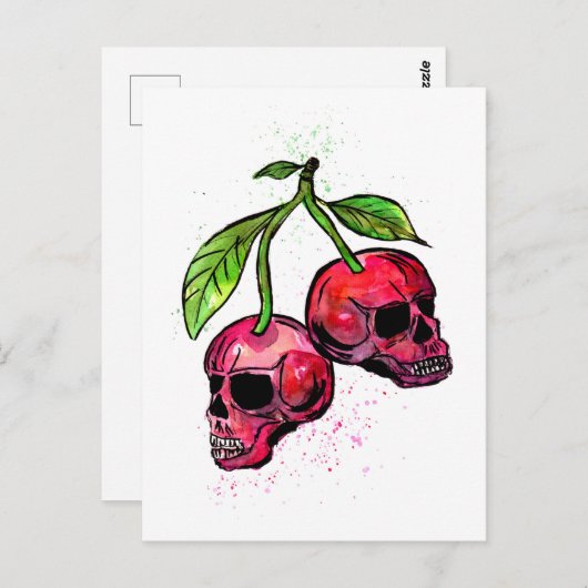 Red Cherry Skulls Postkarte (Vorne/Hinten)