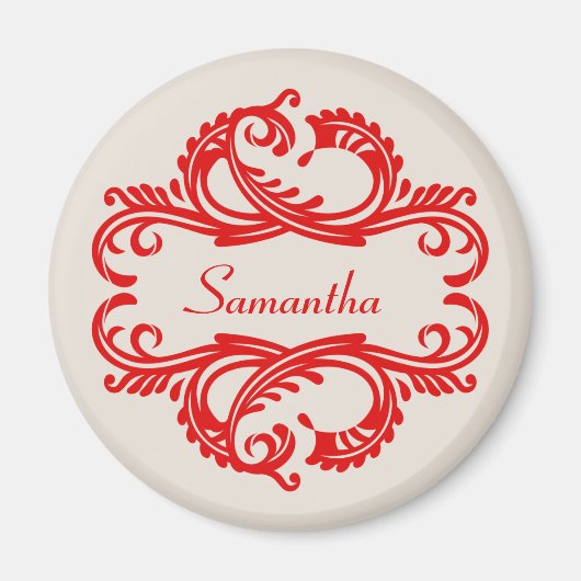 Red Chic Damask Magnet (Vorne)