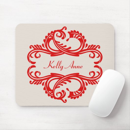 Red Chic Damask Mousepad (Mit Mouse)