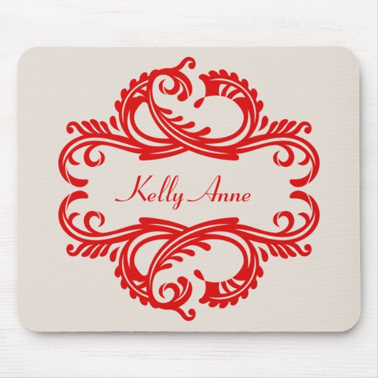 Red Chic Damask Mousepad (Vorne)
