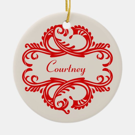 Red Chic Damask Ornament (Vorne)