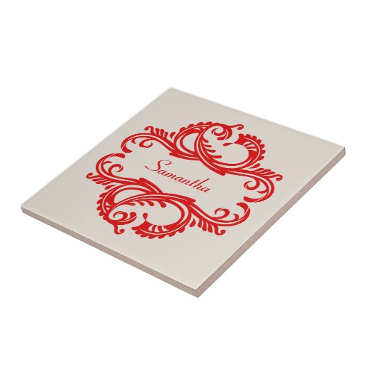 Red Chic Damask Tile Fliese (Seite)