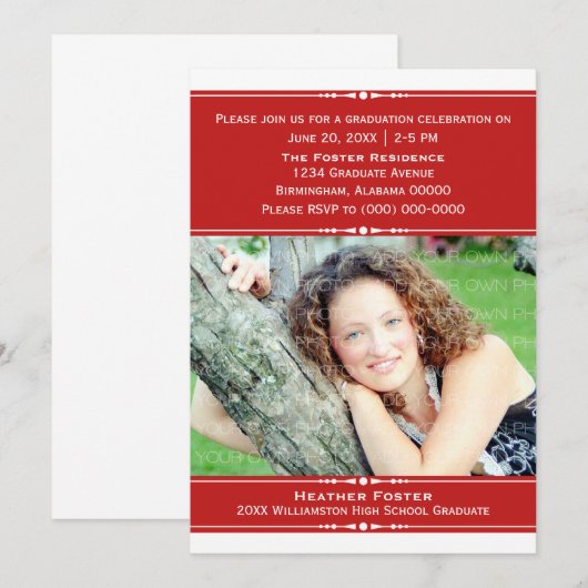 Red Chic Foto Abschluss Einladung (Vorne/Hinten)