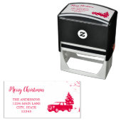 Red Chic Rustic Script Weihnachtsfeier Rücksendead Permastempel (Beispiel)