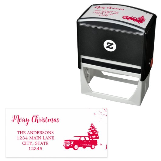 Red Chic Rustic Script Weihnachtsfeier Rücksendead Permastempel (Beispiel)